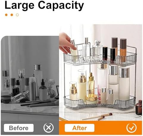 INVSSENE Corner Bathroom Countertop Organizer, 2 Tiers Vanity Trays for Counter, Makeup Organizers, Perfume Tray, Kitchen Spice Rack, Smoky Gray - Image 3