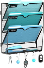 4-Tier Wall File Organizer and Mail Organizer with 5 Hooks, Black by JMHUD