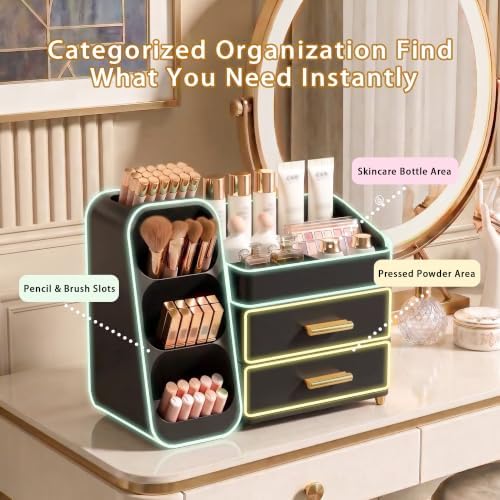 Large Capacity Makeup Organizer Countertop with Makeup Brush Holder for Vanity, Thickened Material, Bathroom Countertop Organizer Skin Care Perfumes Storage, Teen Girl Gifts for 12-23 Year - Image 5