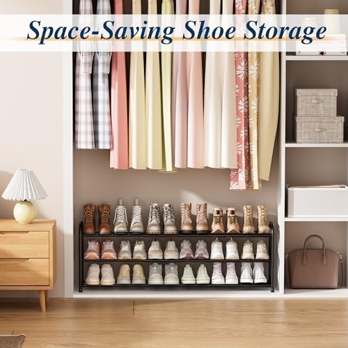 ENJOYBASICS 3 Tier Expandable Shoe Rack, Metal Small Shoes Shelf, Black - Image 4