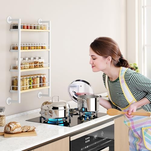 IBUYKE 4 Tier Spice Rack Wall Mount for Kitchen,Natural TLJ016R - Image 2