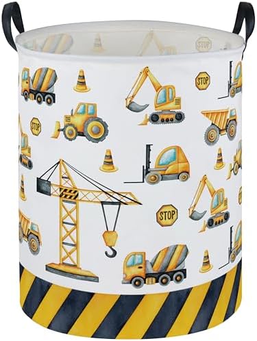 ESSME Kids Laundry Basket,Car Hamper Collapsible Canvas Waterproof Storage Bin for Boys, Nursery Hamper,Gift Baskets,toy bins(Engineering vehicle) by ESSME