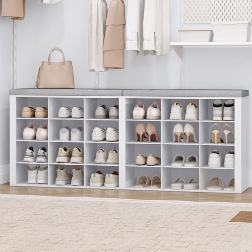 Hzuaneri Shoe Storage Bench with Cushion, Storage Bench with 24 Cubbies by Hzuaneri