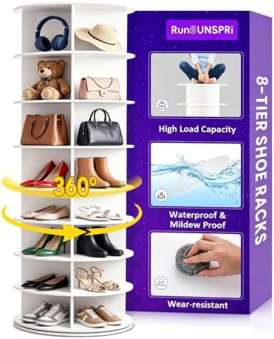 RUNSUNSPRI 8 Tier Rotating Shoe Rack 360°Rotating Shoe Rack Tower by RUNSUNSPRI