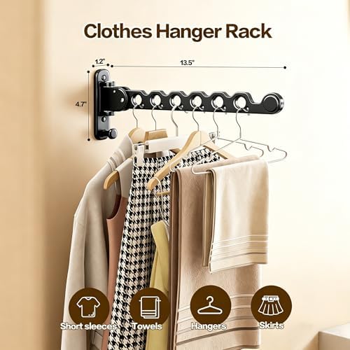 Wall Mounted Clothes Drying Rack, Laundry Clothes Hanger Rack Wall Mounted, Foldable Wall Clothes Rack for Laundry Room, Space Saving Closet Storage Organizer Clothes Hanger Indoor, 2pcs(Black) - Image 6