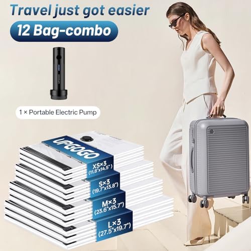 UPGOGO Travel Vacuum Bags for Luggage with Portable Electric Pump,Vacuum Seal Bags for Clothing,Packing Cubes Compression,Cruise Ship and Travel Essentials(Combo 12 Pack) - Image 2