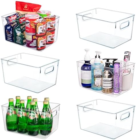 6 Pack Clear Plastic Storage Bins, Kitchen&Pantry Organizer Large by JOYMEEZO