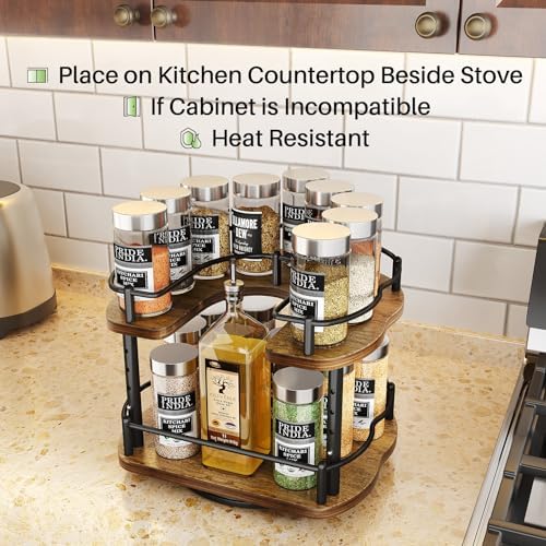 SNTD Lazy Susan Spice Rack Organizer for Cabinet, Wood, Vintage, 9 in - Image 3
