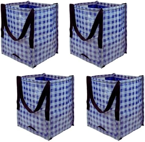 DURASACK Heavy Duty Storage Tote Bag 22-Gallon, Gingham Blue, Pack of 4 by DURASACK