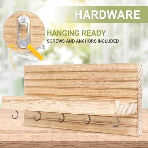 Lwenki Decorative Key Holder for Wall with Shelf, Entryway Shelf with Hooks Holds Leashes, Jackets and Glasses – Sturdy Wood Keyholder Entrance Hanger with Mounting Hardware (Wood, Medium) - Image 6
