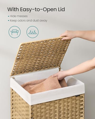 SONGMICS Rolling Laundry Hamper with Lid, 120 L Synthetic Rattan - Image 3