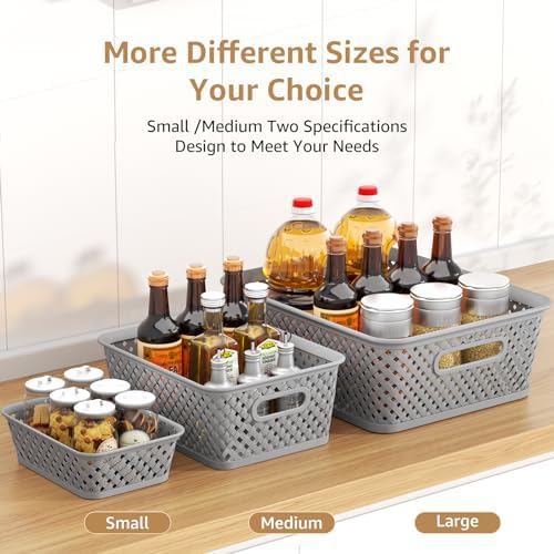 MaxGear 3 Pack Plastic Storage Baskets, Small, Grey - Image 4