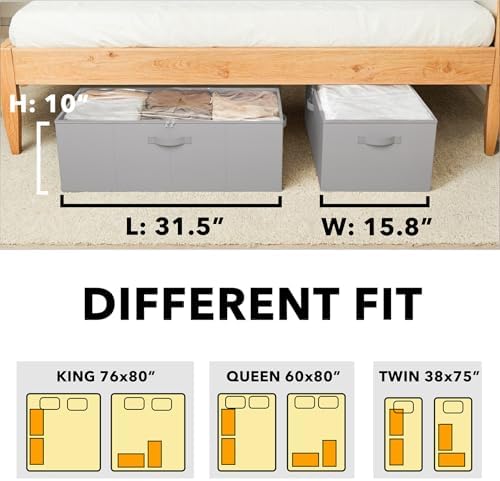 SpaceAid 2 Pack 10" High Under Bed Storage Containers, Large Underbed Storage Organizer Bins with Lids for Bedroom, Dorm, Clothes, Closet Organization, Bed Sheets and Blankets (Gray) - Image 4