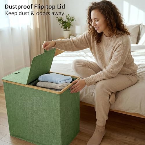 efluky Double Laundry Hamper with Lid and 2 Removable Bags, Sage Green - Image 5