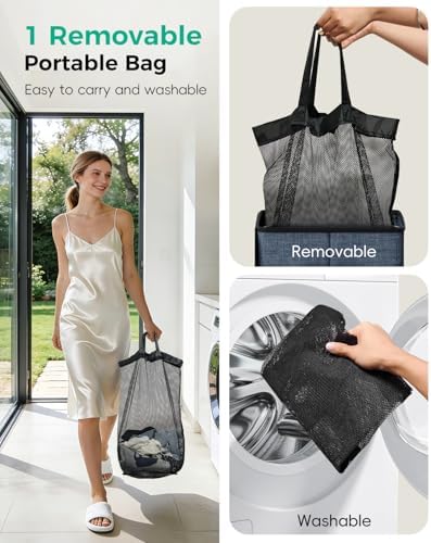 100L Laundry Hamper with Lid, Sturdy Clothes Hamper Heavy-Duty Laundry Basket Supports 30lb, Collapsible for Bathroom Bedroom Laundry Room Dorm - Image 5