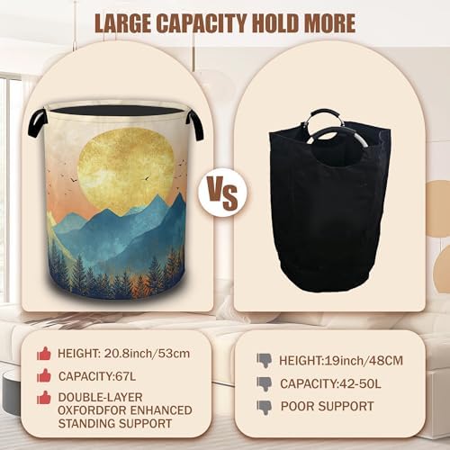 Mountains Sun Nature Scenery Laundry Baskets,Laundry Hamper,Storage Basket with Handles for Bathroom Bedroom College Dormitory Living Room Nursery Organizer 16"x20.8" - Image 4