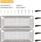Kinlink 2 Sets Brown Extra Large Hanging Wall Basket with Steel Hooks - Image 4