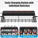 CCCEI Black Power Tool Organizer Wall Mount, Large Tools and Battery Storage Rack Charging Station Individual Switches. Drills Holder, Garage Utility Shelves with 6FT Power Strip. Gift for Men. - Image 2