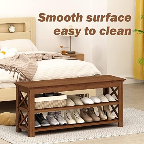 Bamworld Shoe Rack Bench with Storage 3 Tier Bamboo Shoe Bench Entryway Rustic Solid Wood Entryway Bench (X-Brown,39.4") - Image 4