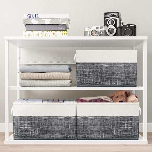 Fab totes Storage Bins 6-Pack, Foldable Storage Baskets for Organizing Toys, Books, Shelves, Closet, Large Storage Box with Rope Handles, Sturdy Organizer Bins, White & Black - Image 7
