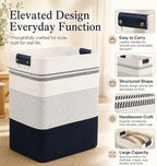 Laundry Hamper, Cotton Rope Laundry Basket with Leather Handles, 21.1-Gallon/80 L Large Clothes Hampers for Laundry, Woven Laundry Baskets for Blankets, Clothing, Bedroom, Living Room, Nursery - Image 4