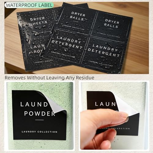3+2 Pack Laundry Pods Containers & Dryer Sheet Holder & Laundry Detergent Dispenser, Laundry Room Organization and Storage Jars with Lids, Labels and Scoops for Scent Booster, Powder, Pods - Image 7