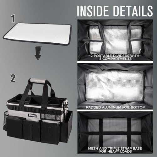 SCAVATA Wearable Cleaning Caddy Bag, Cleaning Caddy Supplies Organizer with Handle & Shoulder Straps for Housekeepers, Under Sink & Car Cleaning Tool Organizers with 4 Foldable Divider (Grey) - Image 4
