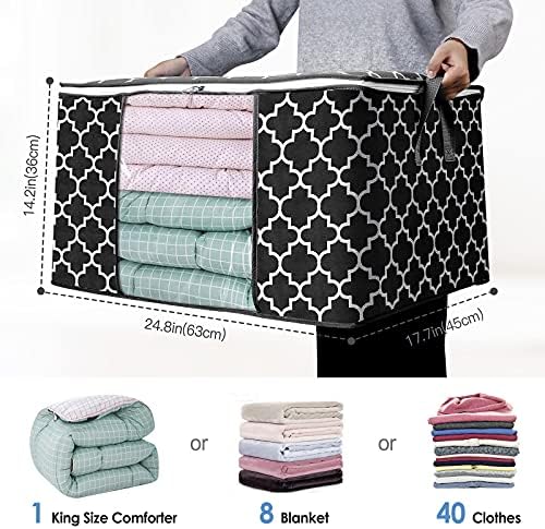 Storage Bags 100L 6Pack Clothes Organization and Storage Containers | Large Blanketfor Bedding, Comforters, Foldable Organizer with Reinforced Handle, Clear Window, Sturdy Zippers, Black - Image 2