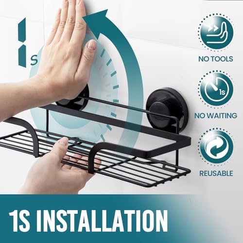 TAILI Shower Caddy Suction Cup 2 Pack, Heavy Duty Bathroom Basket, Black - Image 2