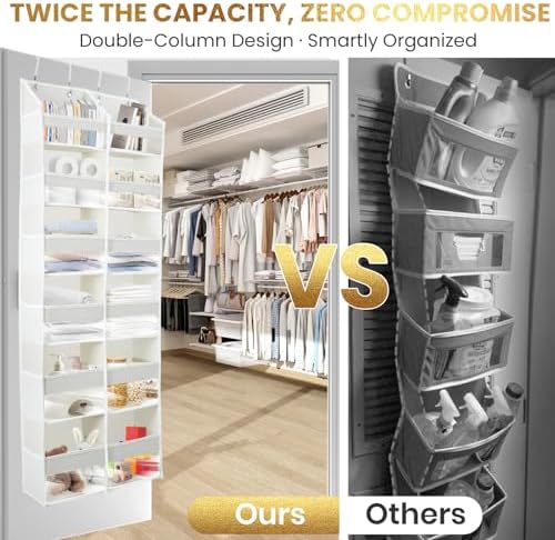 HOMELUX THEORY Over the Door Organizer, 6-Tier XL, 100D Fabric, Ivory | Extra wide over the door organizer, 65 lb capacity, 12 side mesh pockets, heavy-duty 100D fabric, bedroom & nursery storage - Image 5