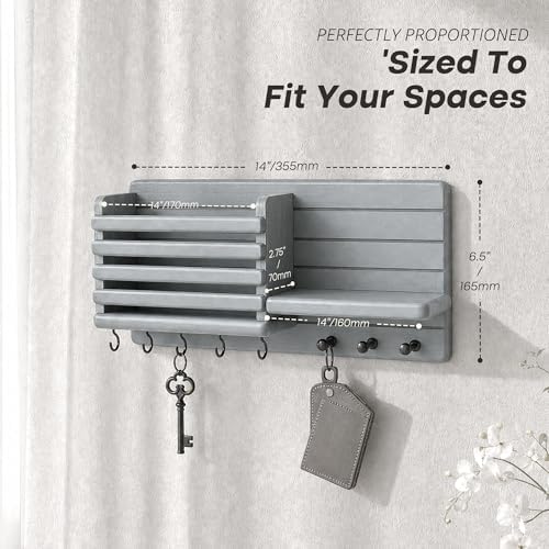 Rebee Vision Key Holder Wall Mount with Mail Slot for Room Decor, Gray - Image 2