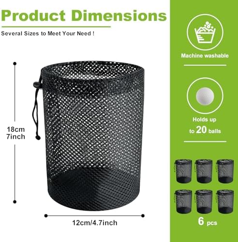 Golf Ball Storage Bag-6 Pack Mesh Bags with Drawstring，Golf Shag Bag Organizer,Sports Equipment Organizer Sack，for Collecting Half Balls Tennis Beach Trave - Image 2
