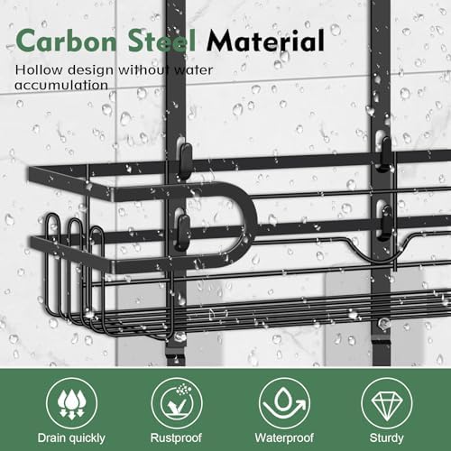Shower Caddy Hanging, Over Head Shower Caddy Shower Storage Rack Basket with Hooks for Razor and Sponge Rustproof, No Drilling, Accessories for Bathroom and Kitchen, Black2 - Image 3