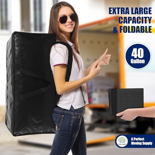 Cosy Family 8 Pack Heavy Duty Extra Large Moving Bags with Backpack Straps - Strong Handles & Zippers, Storage Totes For Space Saving, Fold Flat, Alternative to Moving Box (40 gal, Black) - Image 7