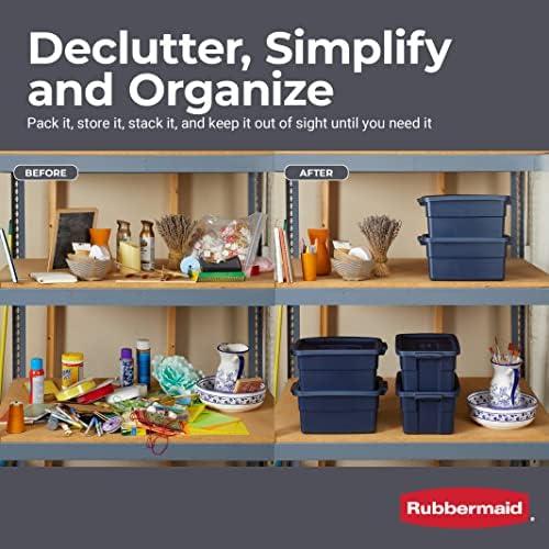 Rubbermaid Roughneck Tote 3 Gal, 6 Pack, Made in USA, Dark Indigo Metallic, Rugged Plastic Stackable Storage Bins with Lids and Handles - Image 6