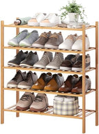 BMOSU 5-Tier Bamboo Shoe Rack Premium Stackable Shoe Shelf Storage Organizer for Hallway Closet Living Room Entryway Organizer (Natural Bamboo) by BMOSU