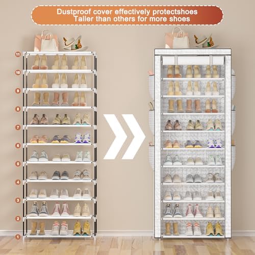 OYREL Shoe Rack Dustproof Sturdy 10Tier Tall Large Storage with Side Pocket - Image 4