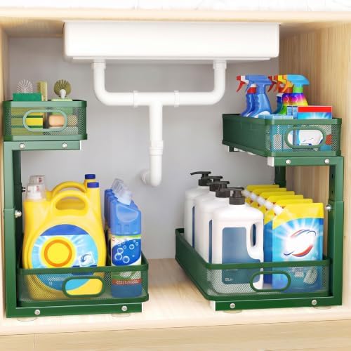 Under Sink Organizer, 2-Tier Pull-Out Cabinet Storage Shelf, Dark Green by AURIKAR