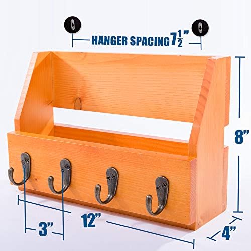 Wall Mounted Key and Mail Holder with 4 Hooks. Made of Solid Wood. Use as Key Rack, Entryway or Mudroom Organizer, Mail Sorter, Magazine Holder, Bill Sorter, Rustic Home Décor (Oak) - Image 6