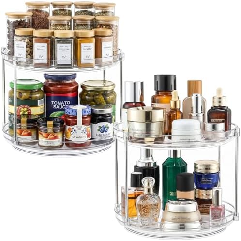 2 Set 2 Tier Non-Skid Acrylic Lazy Susan Organizer - Rotating Spice Rack - Turntable Spinning Organization for Kitchen, Pantry, Countertop, Closet, Bathroom, Vanity, Medicine Cabinet Organizing, 10'' by MakeLifeBetterEasier