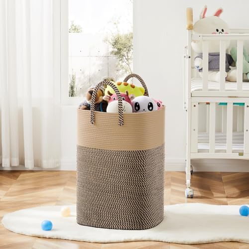 Laundry Basket,Woven Cotton Rope Laundry Hamper,Versatile Storage for Dirty Clothes,Baby Toys,and Blankets in Bathroom, Nursery,and Living Room (Jute, 80L) - Image 6
