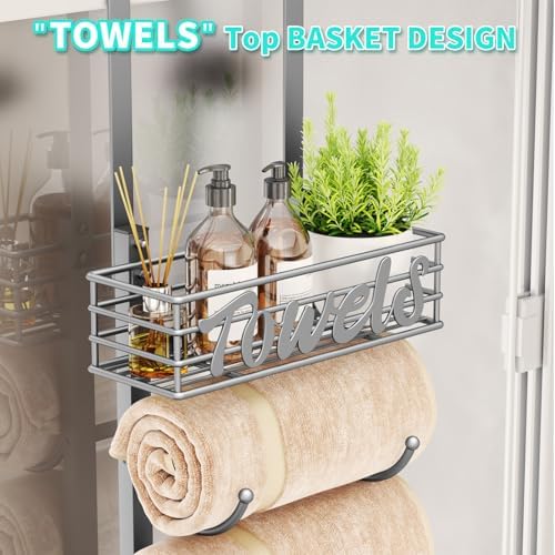 HapiRm Towel Racks for Bathroom Storage - 6 Tier Over The Door & Wall Mount Rolled Towel Storage Organizer Holder with Metal Shelf Basket for Small Bathroom, Camper, Rv - Sliver, Patented - Image 3