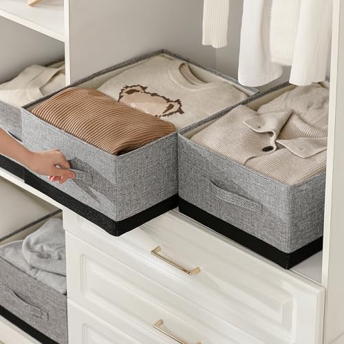 Linen Folding Storage Bins, 3 Pack Large Storage Baskets, Washable, Clothing Storage Bins with Handle, Closet Organizer for Storage Sweater,Sheets (gray black, 18½"x13½x8½) - Image 3