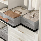 Linen Folding Storage Bins, 3 Pack Large Storage Baskets, Washable, Clothing Storage Bins with Handle, Closet Organizer for Storage Sweater,Sheets (gray black, 18½"x13½x8½) - Image 3