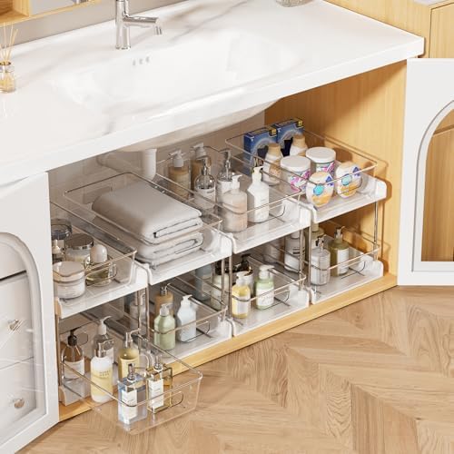 Vtopmart 4 Pack Pull Out Bathroom Under Sink Organizer (S-Standard, White) by Vtopmart