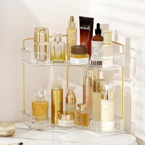 INVSSENE Corner Bathroom Countertop Organizer, Vanity Trays for Counter, Makeup Organizers, Perfume Tray, Kitchen Spice Rack, (Clear, 2 Tiers) by INVSSENEORGANIZERS