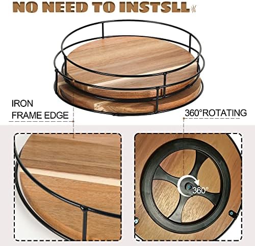 [ 2 Pack ] 10" & 11" Acacia Wood Lazy Susan Organizers with Steel Sides - Image 3