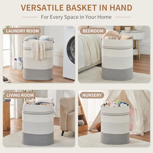 AINUOQI Laundry Basket with Handles - Blanket Basket & Hampers for Bedroom Aesthetic, Laundry Hamper & Blanket Storage for Living Room, Clothes Hamper, Tall, Large 17" x 14" x 22”, Grey - Image 3