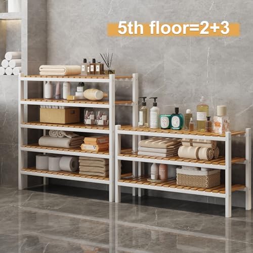 Bamboo Shoe Rack Organizer for Closet and Entryway-Space-Saving Narrow Shoe Stand-Versatile Shoe Holder for Door or Closet Shelf,Garage Bedroom can Freely Stack DIY Small Shoe Racks 3 Tier Mixed color - Image 4