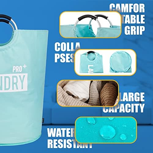 Caroeas Super Large 150L Laundry Hamper Pro, Waterproof Laundry Basket, Clothes Hamper Stands Up Well, Laundry Bag with Padded Handles, Collapsible Laundry Basket Easy Storage (Light Blue) - Image 6